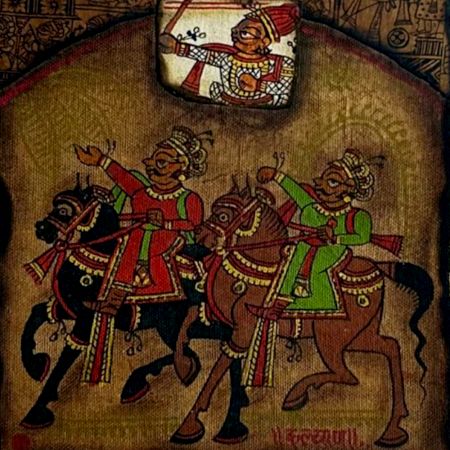 Hunting Phad Painting Raw Colour on Cloth Traditional Rajasthani Folk Art