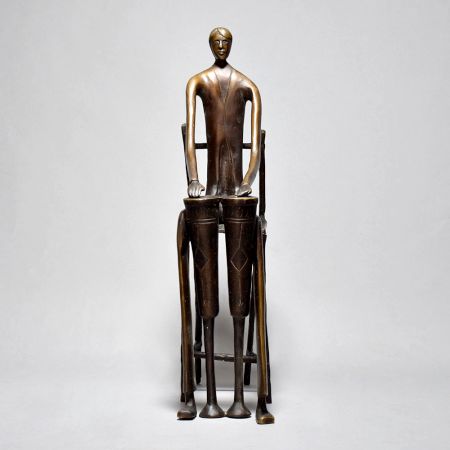 English Art Work Boy Sitting On Chair Of Brass