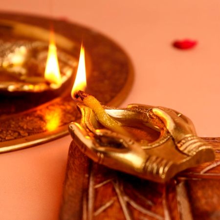Brass Lady Hand Holding Oil Lamp Diya