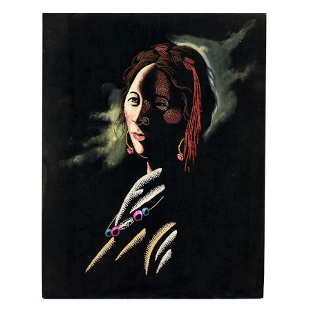 Hand Painted Cloth Artwork of Woman on Hardboard