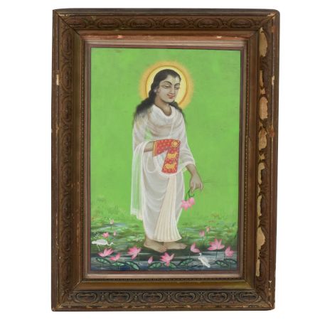 Watercolor Paper Painting of Shrinath Ji with Lotus Flowers