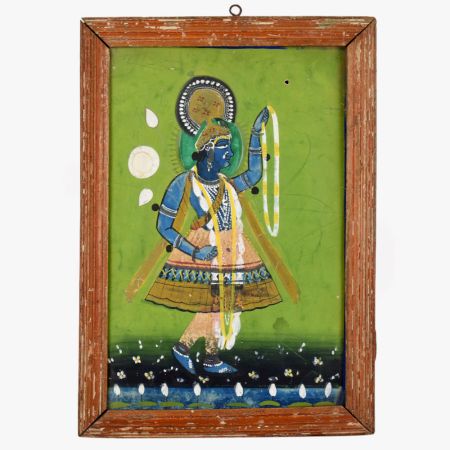 Traditional Paper Painting of Lord Krishna in Wooden Frame