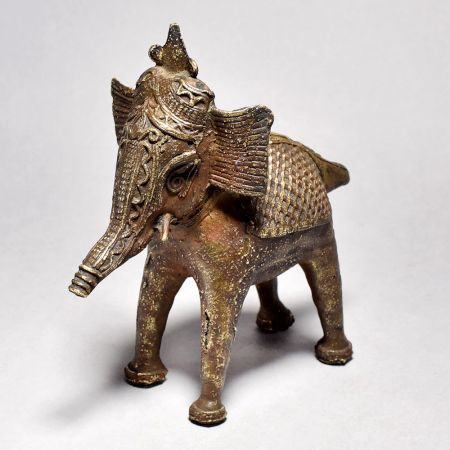 Tribal Art Elephant Figurine with Half Trunk Up