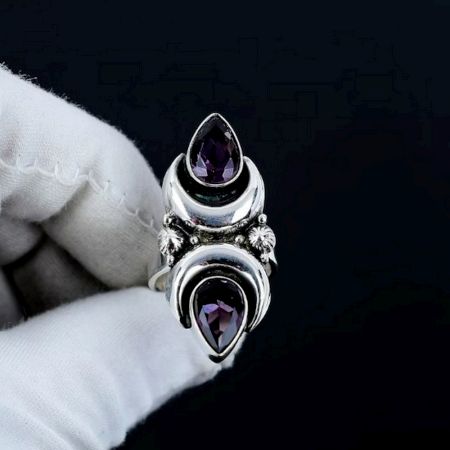 Amethyst Moon 925 Sterling Silver Ring Boho Jewelry