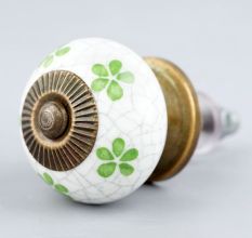 Pea  Green Floral Crackle Ceramic Dresser Knob