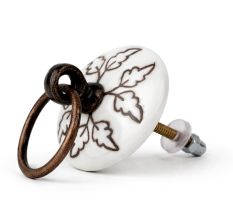 Brown Leaf Etched Big Ceramic Flat Dresser Knob Online