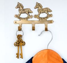 Running Two Horse Brass Wall Hook | Decorative Antique Finish Wall Hanger