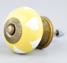 Yellow White Heart Ceramic Cabinet Knob