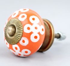 Orange Ceramic Floral Dresser Knob