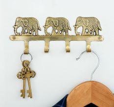 Golden Brass Three Elephant Wall Hook