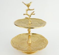 Handcrafted Aluminium Two Tier Bird Tray Decorative Jewelry & Dessert Stand