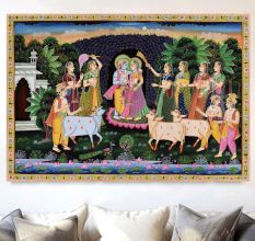 Radha Krishna Pichwai Painting with Sacred Cows