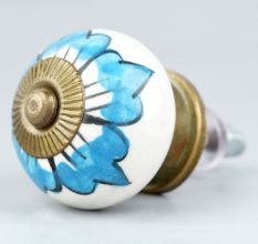 White Turquoise Floral Painted Knob