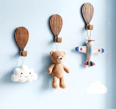 Wooden Adhesive Hot Air Balloon Shape Wall Hooks-3 Pieces