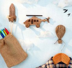Handmade Adhesive Wooden Wall Hook Set – Kids Wall Hooks - 3 Pieces