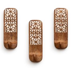 3 Pieces Wooden Handmade Brown And White Adhesive Wall Hooks