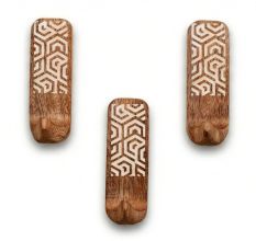 3 Pieces Brown And White Decorative Wooden Adhesive Wall Hooks