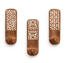 3 Pieces Wooden Self Adhesive Brown And White Wall Hooks