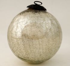 Silver Vintage Round Kugel Style Crackled Glass Hanging Ornament