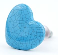 Turquoise Heart Crackle Ceramic Dresser Knob