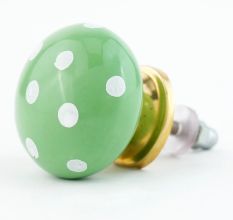 Green White Polka Ceramic Cabinet Knob