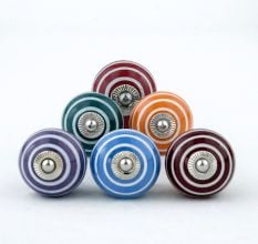 6 Pieces Ceramic Multicolor Striped Kitchen Cupboard Knobs