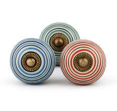 3 Pieces Ceramic Multicolor Striped Kitchen Cupboard Knobs