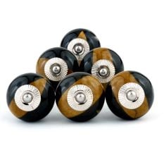 6 Pieces Handmade Brown and Black Ceramic Kitchen Cabinet Knobs