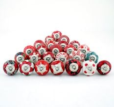 25 Pieces Red Ceramic Round Living Room Cupboard Knobs