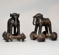 Pair of Brass Elephant Rolling Toy Figurines