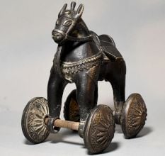 Vintage Brass Horse Rolling Toy Figurine