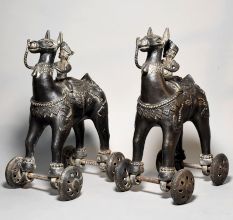 Antique Brass Camel Rider Rolling Toy Figurine Pair