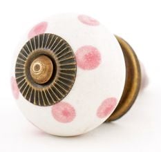 White Pink Dot Ceramic Drawer Knob