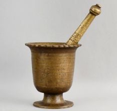 Handcrafted Brass Mortar Pestle Pedestal Khalbatta Set
