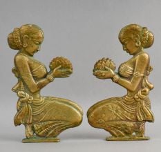 Handcrafted Brass Lady Figurines Pair Decorative Showpiece