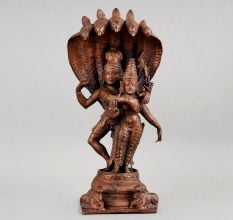 Handcrafted Copper Vishnu Lakshmi Sheshnag Idol Statue