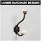 White Etched Ceramic Floral Iron Hooks-EHG-93 - Pack of 2