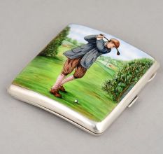WN Ltd Birmingham Sterling Silver Enamel Golfer Cigarette Case
