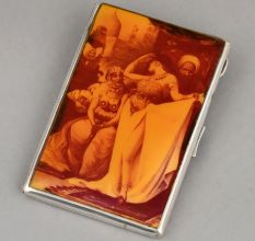 JF Birmingham Sterling Silver Oriental Enamel Cigarette Case