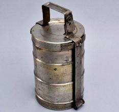 Vintage Brass Tiffin Box from North India for Decor
