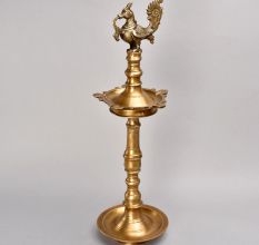 Handmade South Indian Peacock Brass Oil Lamp for Prayer Room